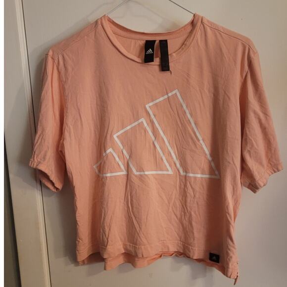 Adidas Pink Cropped Workout T-Shirt Size Small Gym Yoga Athleisure Logo Active - Picture 2 of 10